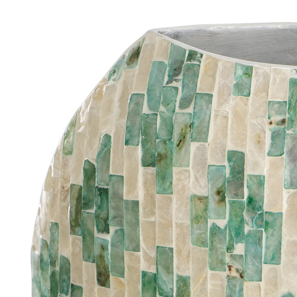 Rhys Decorative Vase | Hand-Applied Mosaic-Pattern Green-White Capiz 14"
