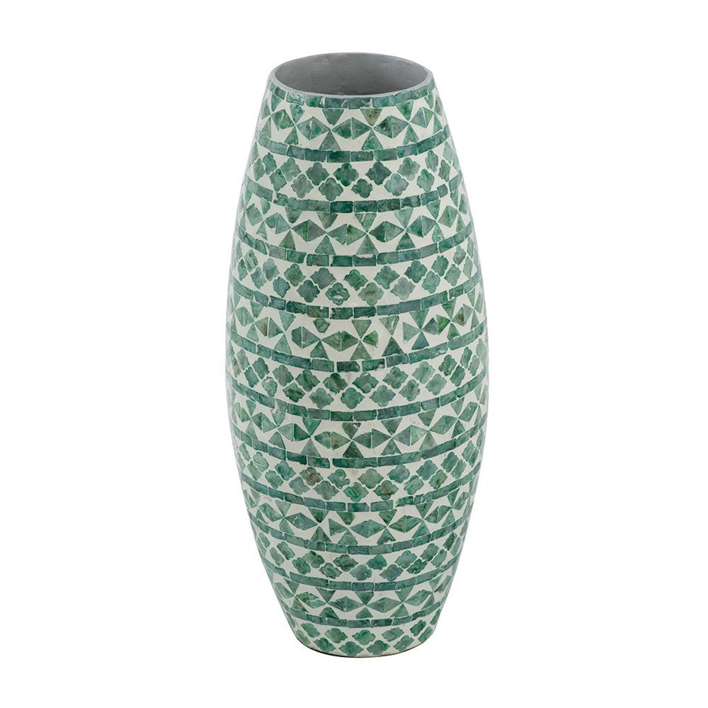 Kane Decorative Vase | Geometric Patterns | Green-White Capiz Inlay 20"