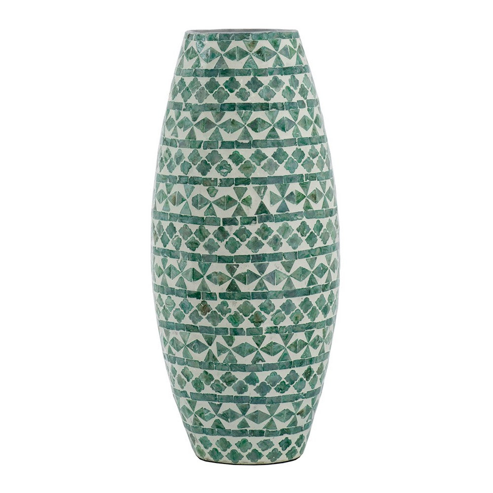 Kane Decorative Vase | Geometric Patterns | Green-White Capiz Inlay 20"