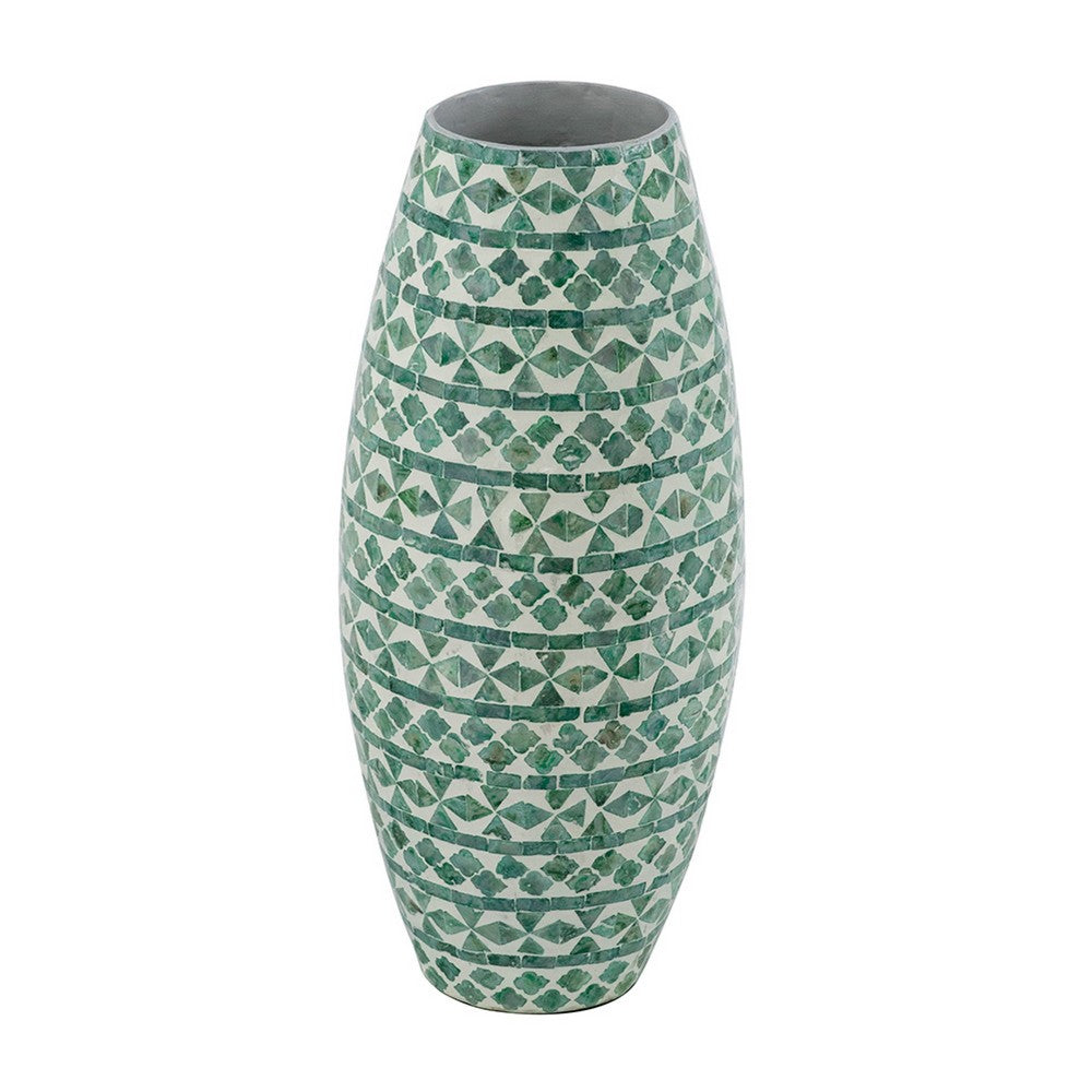 Kane Decorative Vase | Geometric Patterns | Green-White Capiz Inlay 20"