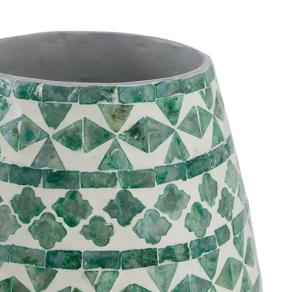 Kane Decorative Vase | Geometric Patterns | Green-White Capiz Inlay 20"