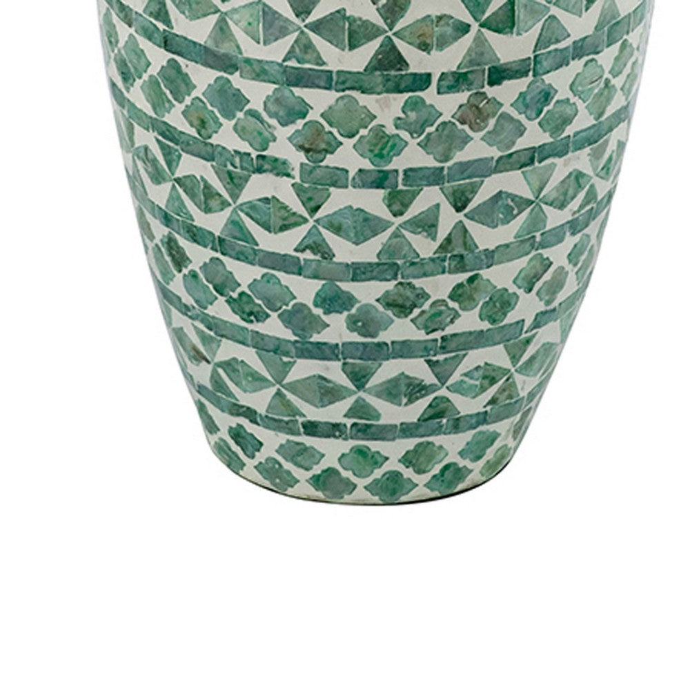 Kane Decorative Vase | Geometric Patterns | Green-White Capiz Inlay 20"