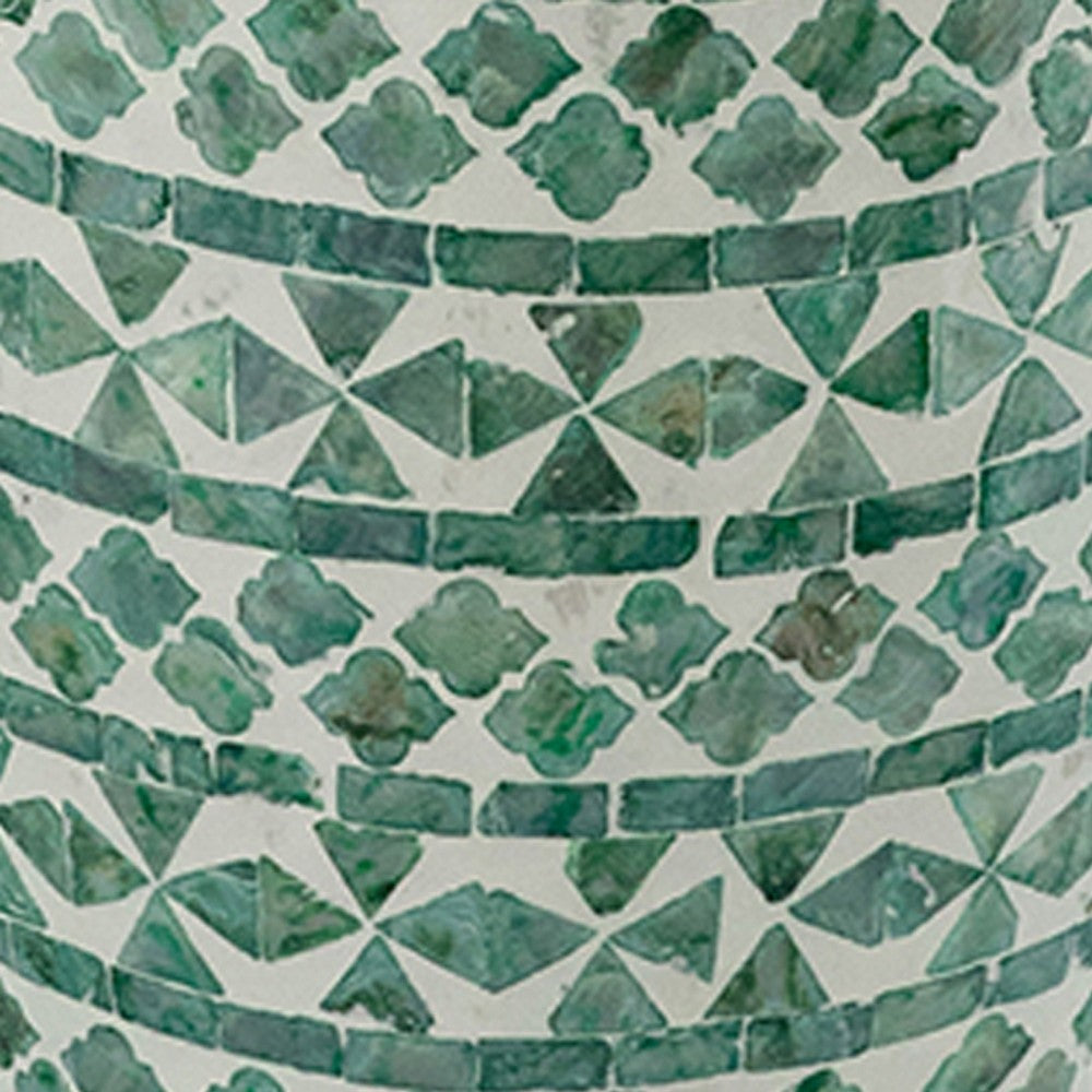 Kane Decorative Vase | Geometric Patterns | Green-White Capiz Inlay 20"