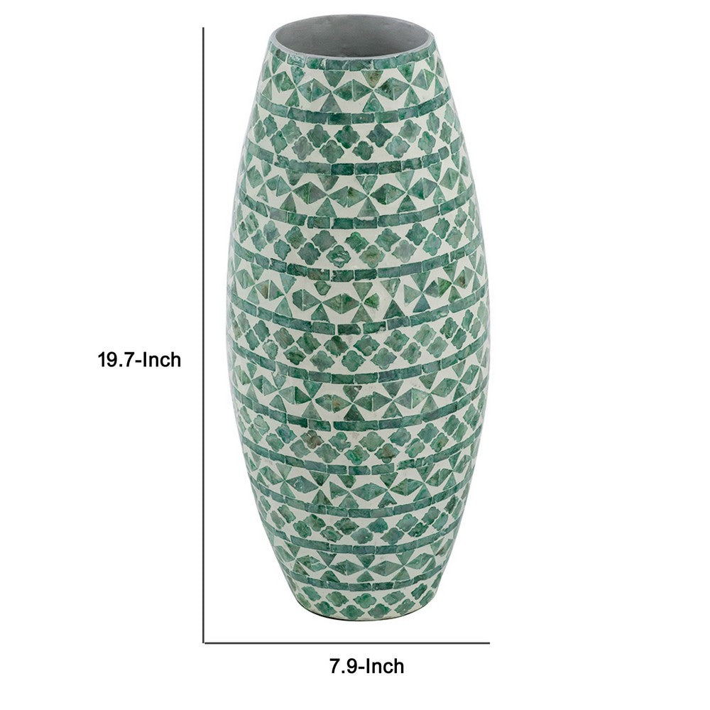 Kane Decorative Vase | Geometric Patterns | Green-White Capiz Inlay 20"