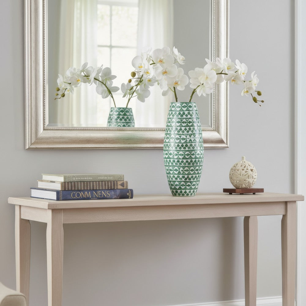 Kane Decorative Vase | Geometric Patterns | Green-White Capiz Inlay 20"