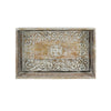 Owen Tray | Floral Scroll Carvings | Raised Edges | Brown Mango Wood 16x12