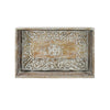 Owen Tray | Floral Scroll Carvings | Raised Edges | Brown Mango Wood 16x12