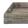Owen Tray | Floral Scroll Carvings | Raised Edges | Brown Mango Wood 16x12