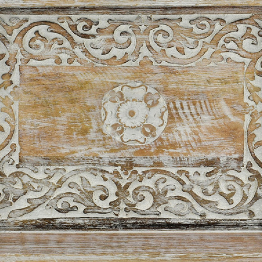 Owen Tray | Floral Scroll Carvings | Raised Edges | Brown Mango Wood 16x12
