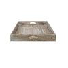 Owen Square Tray | Floral Carved Raised Edge Brown Mango Wood 16x16