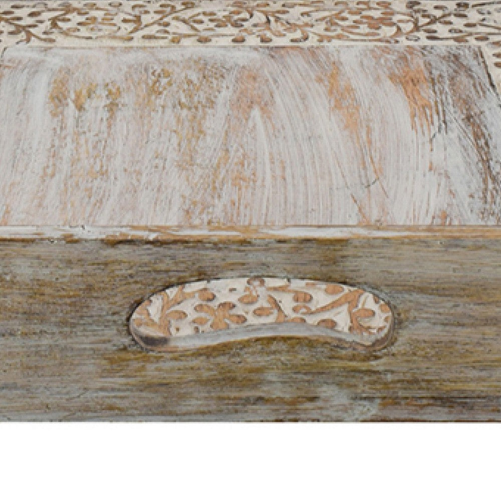 Owen Square Tray | Floral Carved Raised Edge Brown Mango Wood 16x16