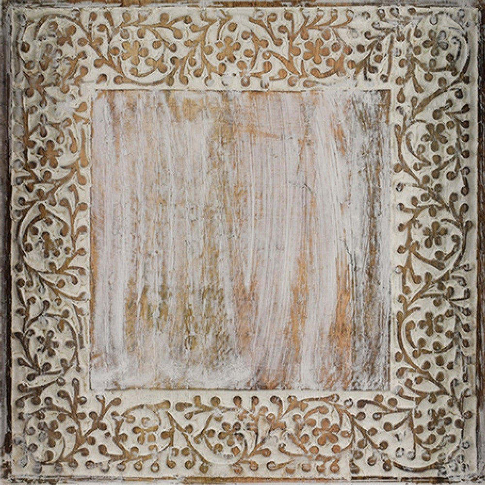 Owen Square Tray | Floral Carved Raised Edge Brown Mango Wood 16x16