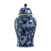 Reed Ginger Jar with Dome Lid | Floral Pattern Blue-White Porcelain 18"