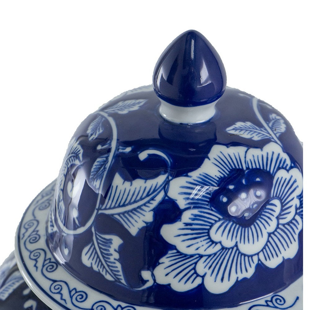 Reed Ginger Jar with Dome Lid | Floral Pattern Blue-White Porcelain 18"