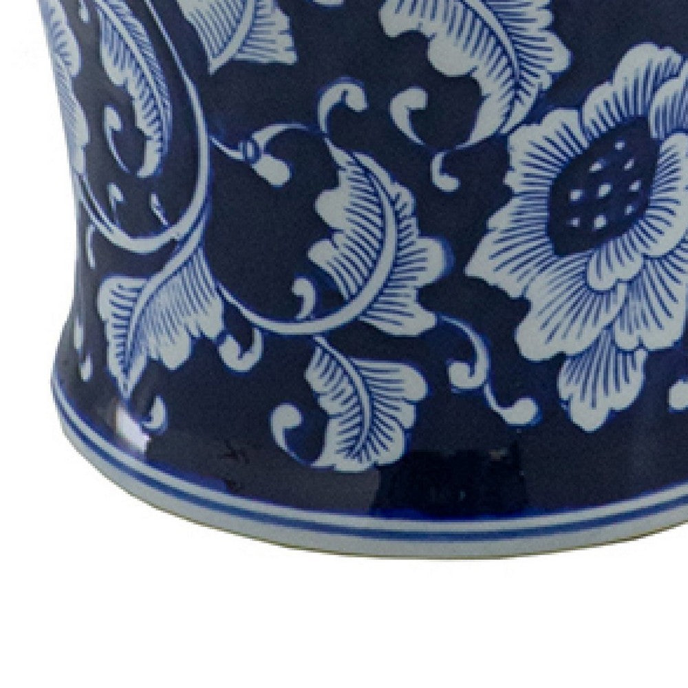 Reed Ginger Jar with Dome Lid | Floral Pattern Blue-White Porcelain 18"