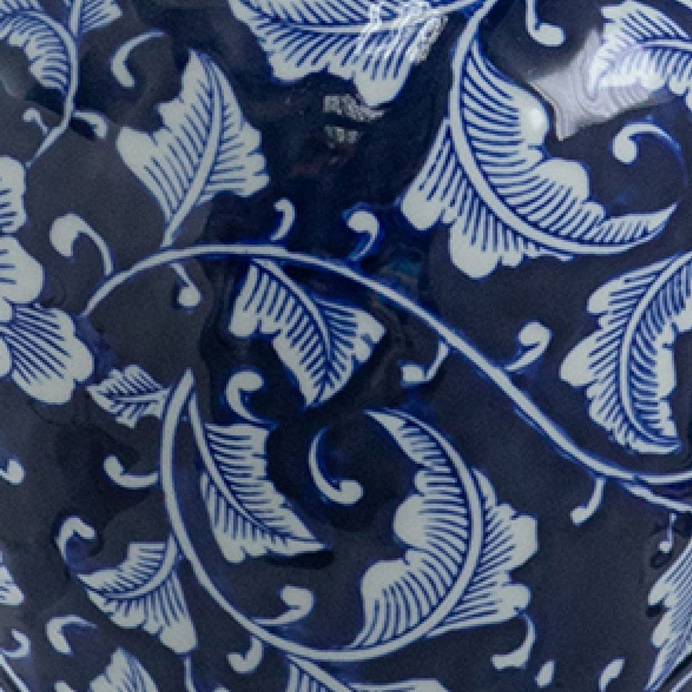 Reed Ginger Jar with Dome Lid | Floral Pattern Blue-White Porcelain 18"