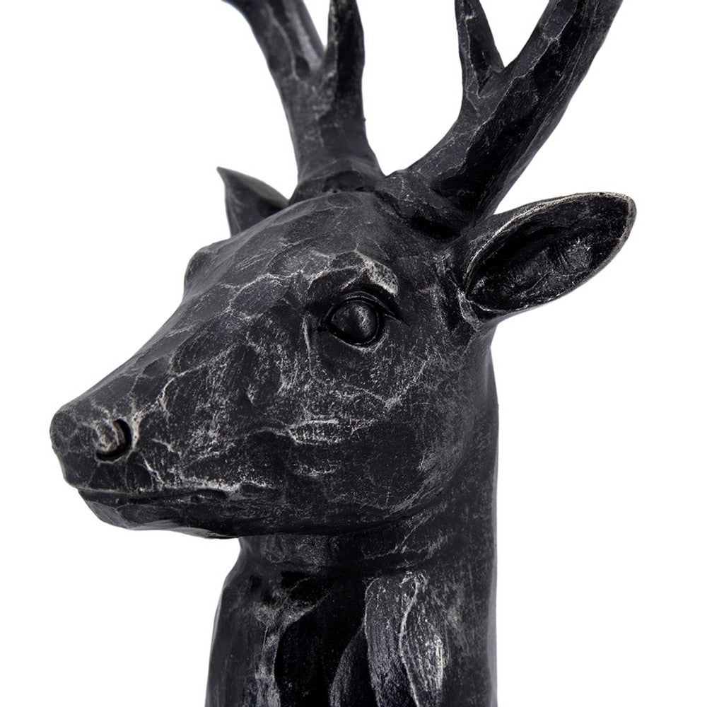 Cadie 8-Point Deer Head Sculpture | Carved Details | Black Resin 11"