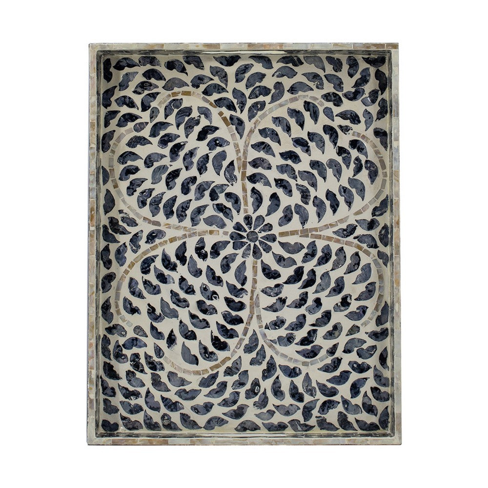 Berty Rectangular Decorative Tray | Mosaic Pattern Black Beige Capiz 18x14