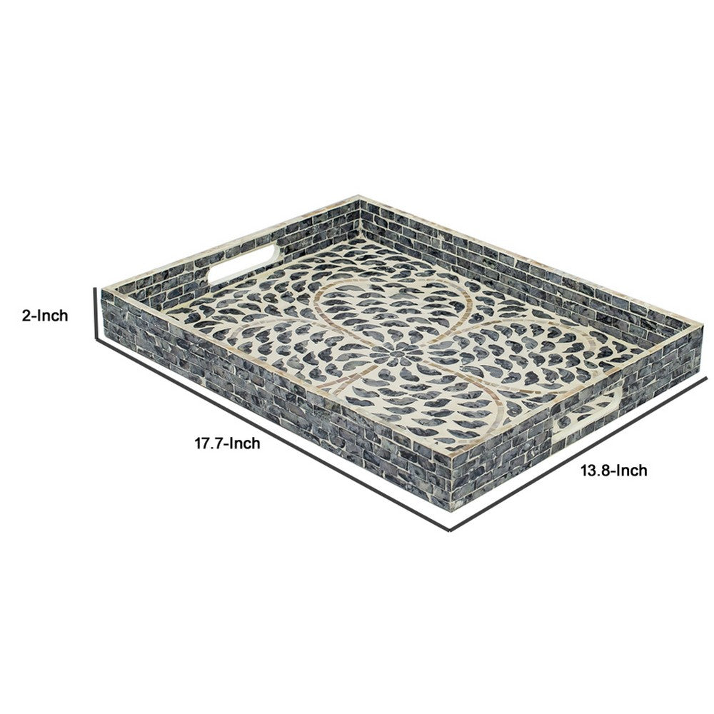 Berty Rectangular Decorative Tray | Mosaic Pattern Black Beige Capiz 18x14