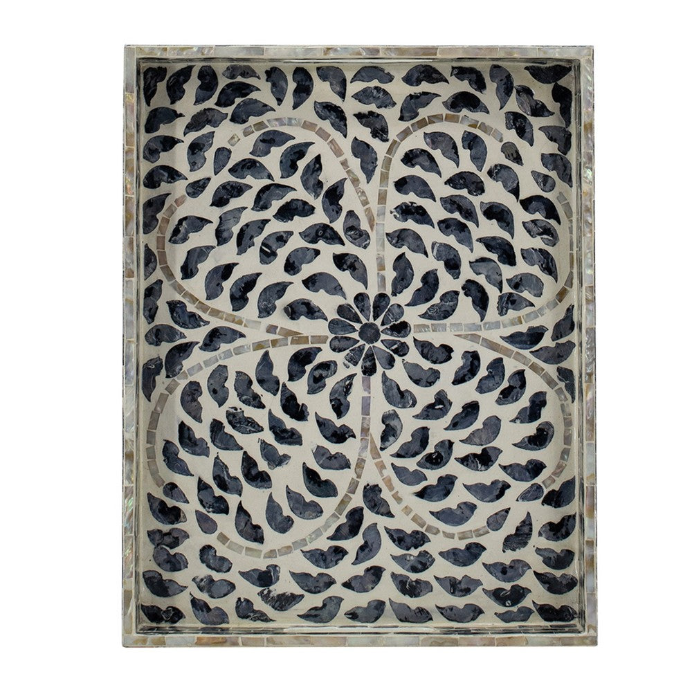 Berty Rectangular Decorative Tray | Mosaic Pattern Black Beige Capiz 15x12