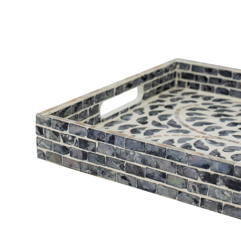 Berty Rectangular Decorative Tray | Mosaic Pattern Black Beige Capiz 15x12