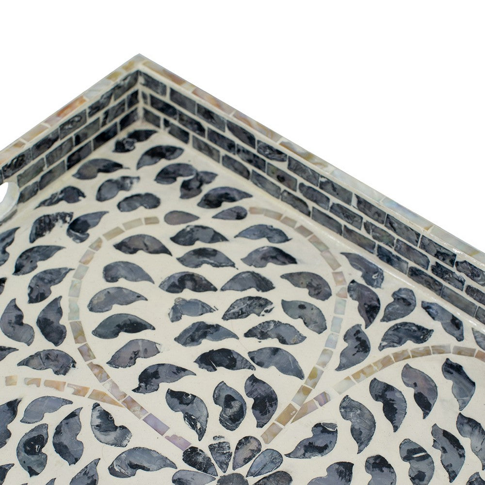 Berty Rectangular Decorative Tray | Mosaic Pattern Black Beige Capiz 15x12
