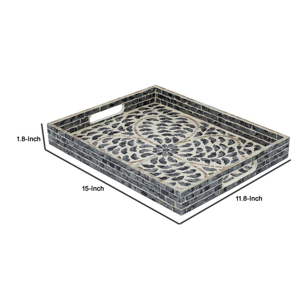Berty Rectangular Decorative Tray | Mosaic Pattern Black Beige Capiz 15x12