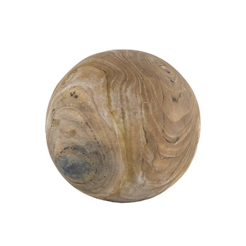 Leah Decorative Accent Ball Set of 3 | Grain Pattern Brown Teak Wood 6"