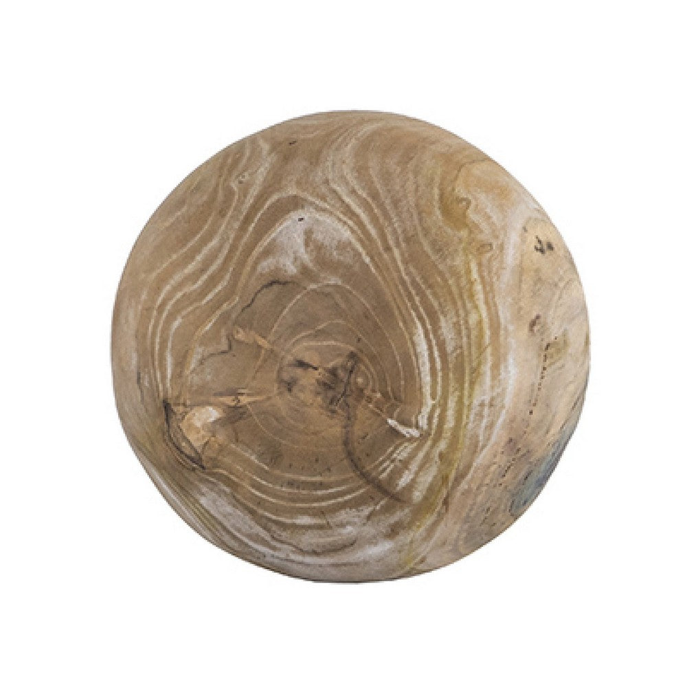 Leah Decorative Accent Ball Set of 3 | Grain Pattern Brown Teak Wood 6"