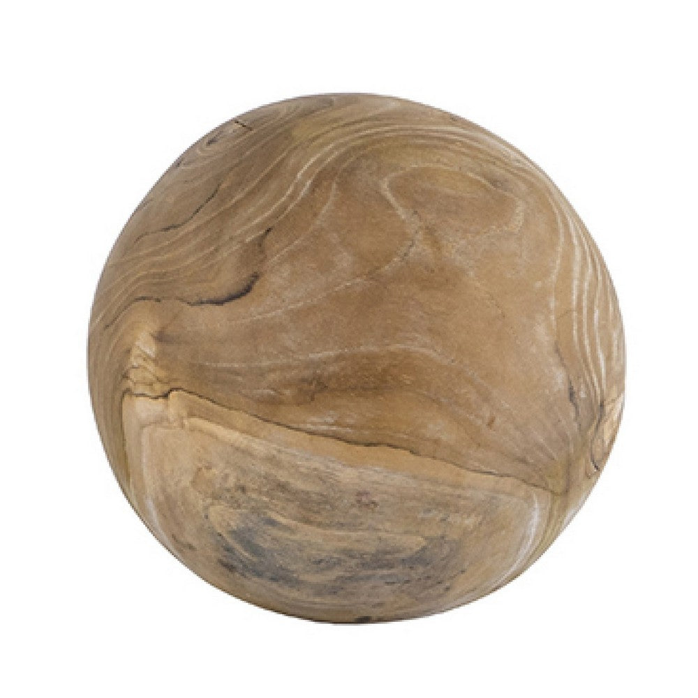 Leah Decorative Accent Ball Set of 3 | Grain Pattern Brown Teak Wood 6"