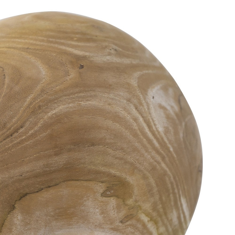 Leah Decorative Accent Ball Set of 3 | Grain Pattern Brown Teak Wood 6"