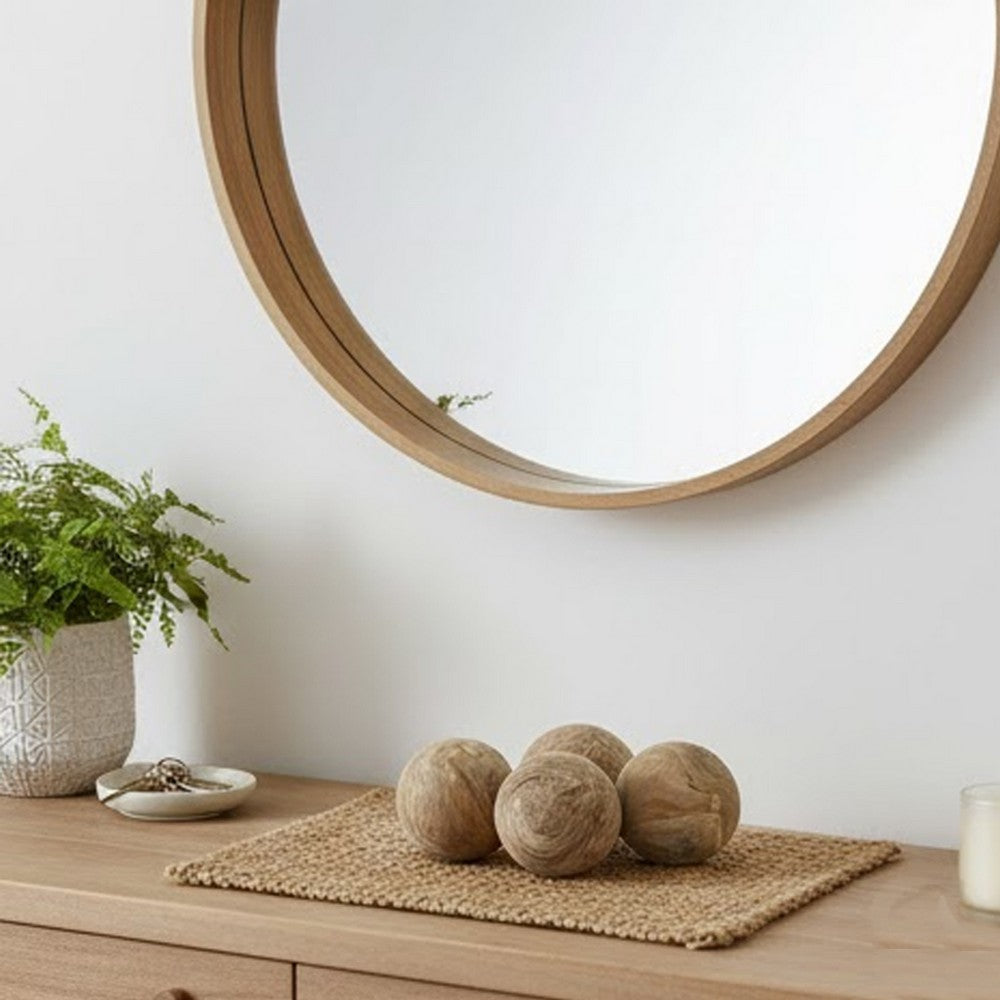 Leah Decorative Accent Ball Set of 3 | Grain Pattern Brown Teak Wood 6"