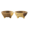 Novie Teak Wood Footed Round Bowls, Set of 2 12" Natural Carved