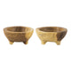 Novie Teak Wood Footed Round Bowls, Set of 2 12" Natural Carved