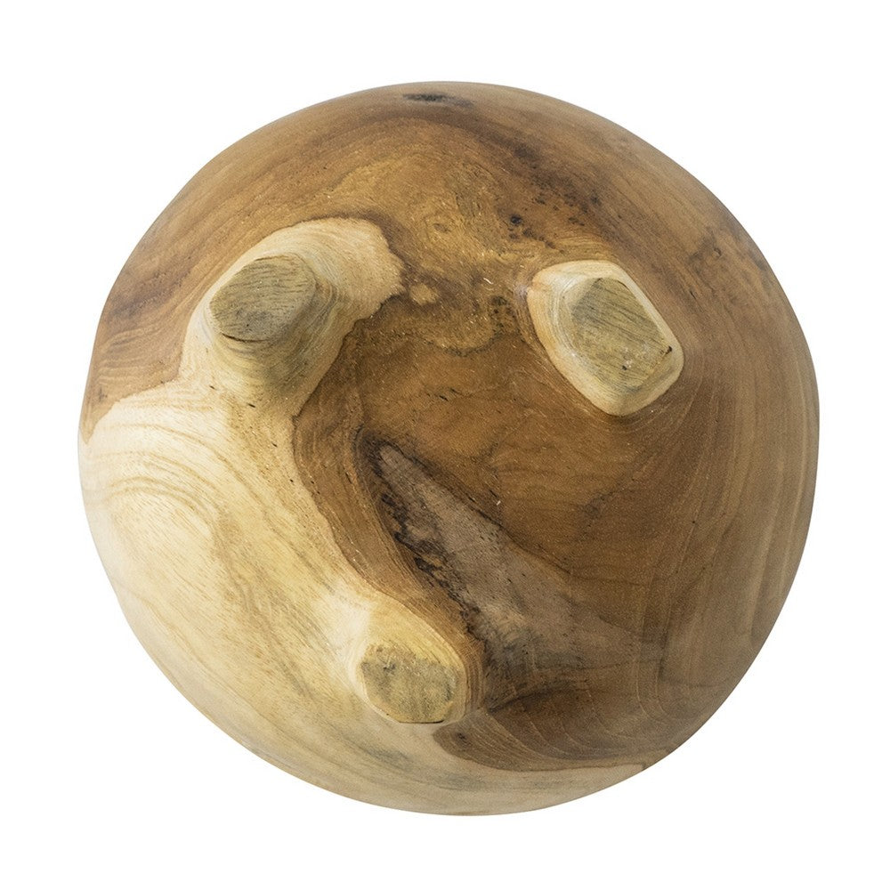 Novie Teak Wood Footed Round Bowls, Set of 2 12" Natural Carved