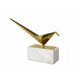 Komi Origami Bird Sculpture | White Marble Base | 15" Gold Steel