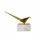 Komi Origami Bird Sculpture | White Marble Base | 15" Gold Steel