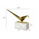 Komi Origami Bird Sculpture | White Marble Base | 15" Gold Steel