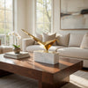 Komi Origami Bird Sculpture | White Marble Base | 15" Gold Steel