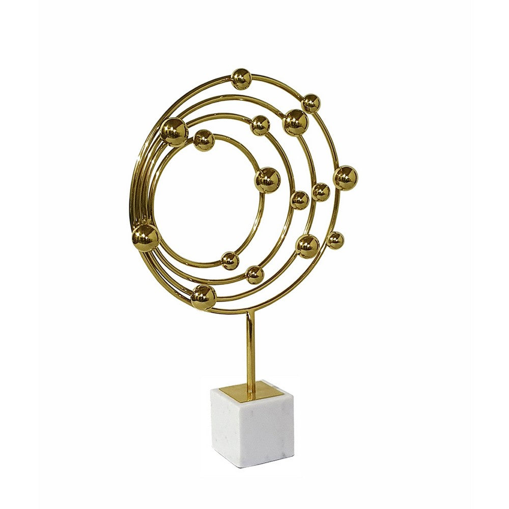 Lymi Celestial Galaxy Orbit Sculpture | White Marble Base | 21" Gold Steel