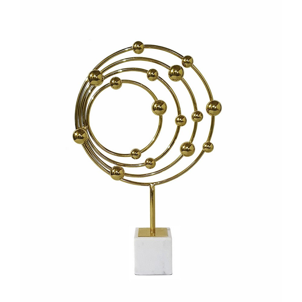 Lymi Celestial Galaxy Orbit Sculpture | White Marble Base | 21" Gold Steel