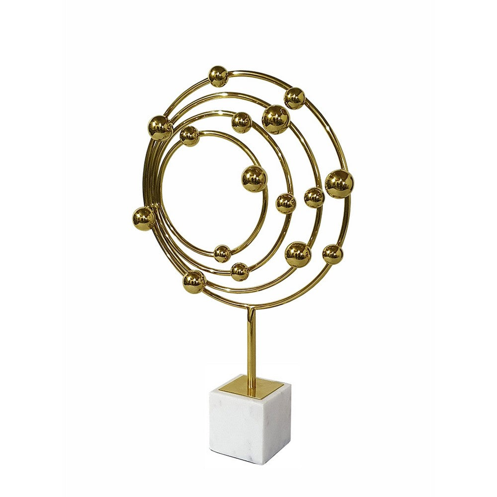 Lymi Celestial Galaxy Orbit Sculpture | White Marble Base | 21" Gold Steel