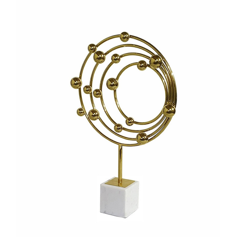 Lymi Celestial Galaxy Orbit Sculpture | White Marble Base | 21" Gold Steel