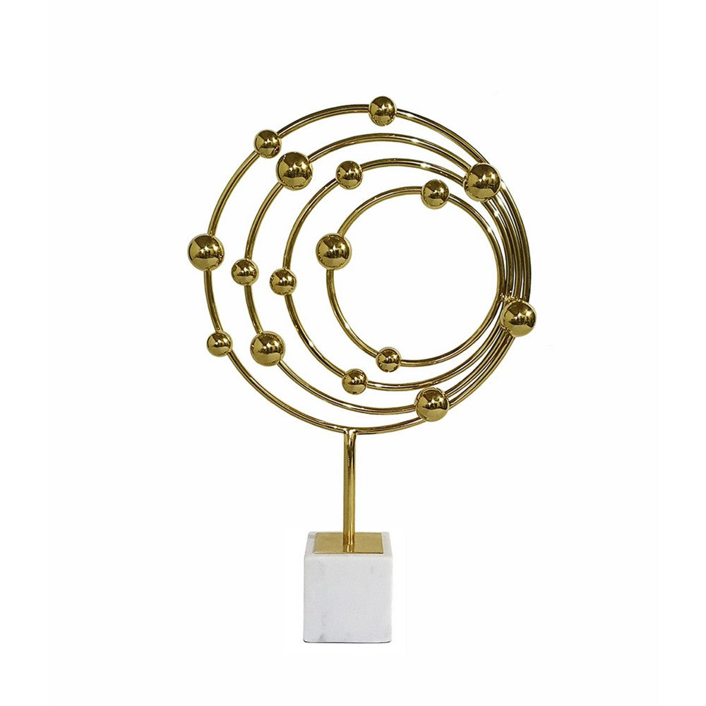 Lymi Celestial Galaxy Orbit Sculpture | White Marble Base | 21" Gold Steel
