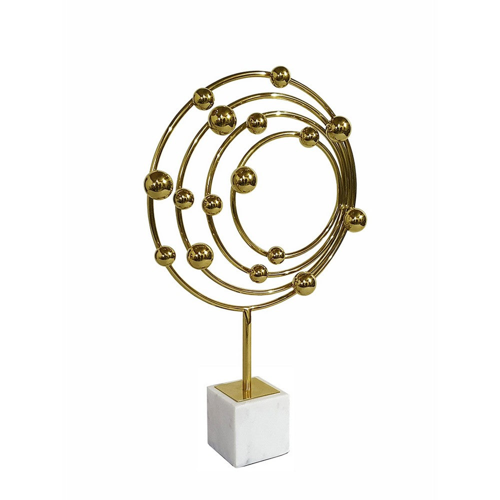 Lymi Celestial Galaxy Orbit Sculpture | White Marble Base | 21" Gold Steel