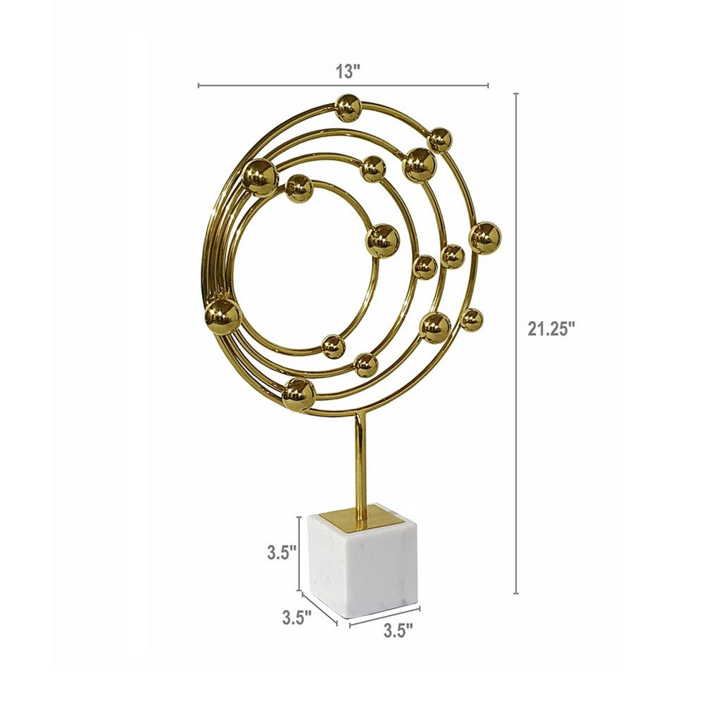 Lymi Celestial Galaxy Orbit Sculpture | White Marble Base | 21" Gold Steel