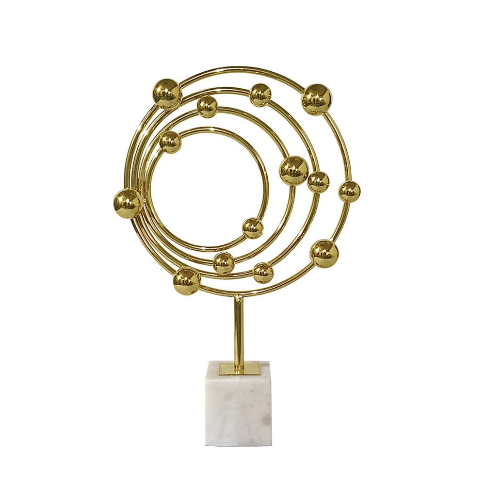 Lymi Celestial Galaxy Orbit Sculpture | White Marble Base | 18" Gold Steel