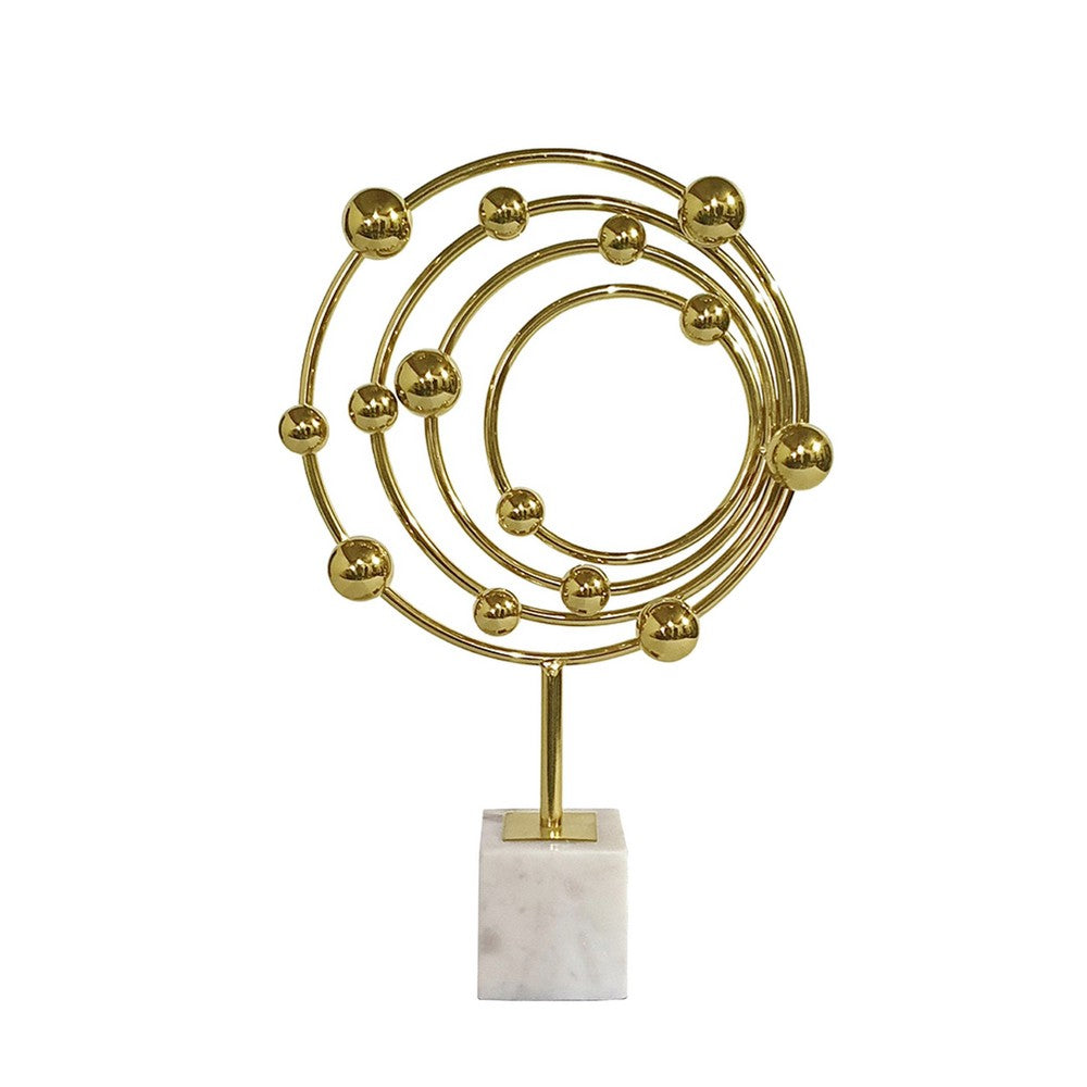 Lymi Celestial Galaxy Orbit Sculpture | White Marble Base | 18" Gold Steel
