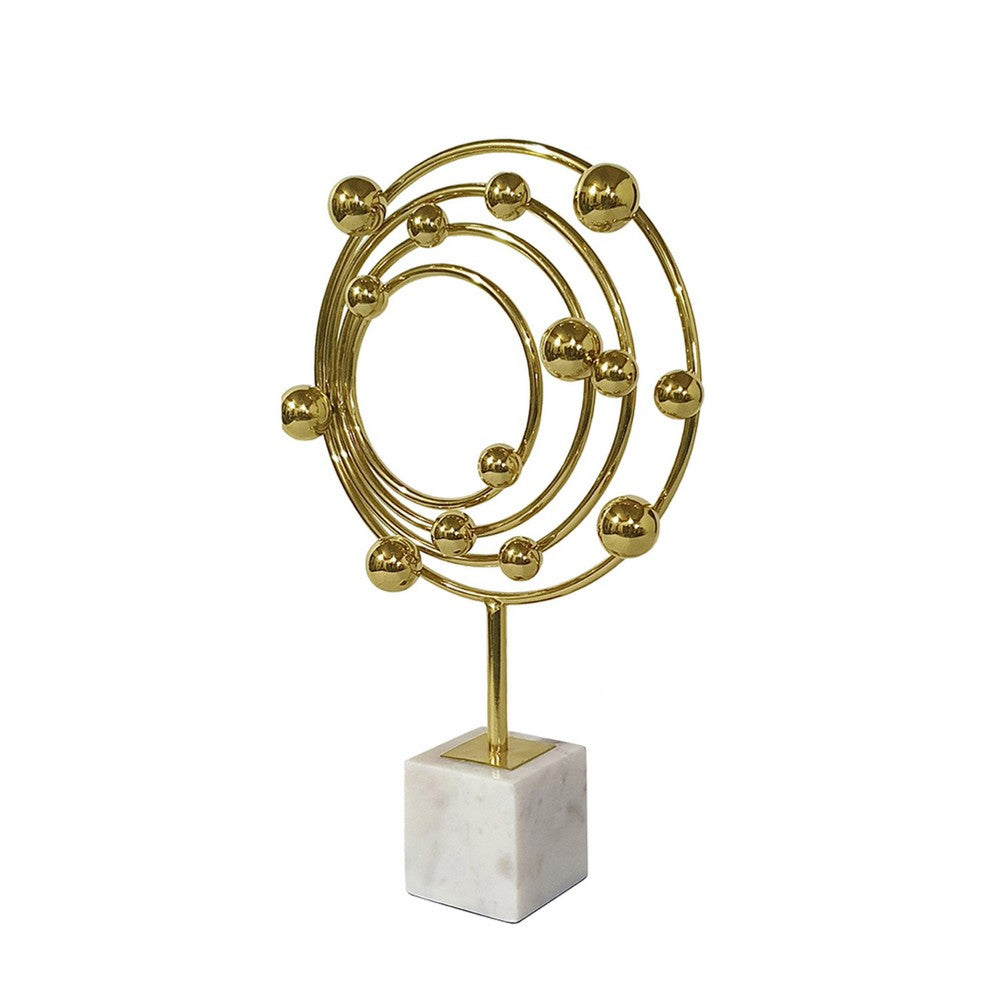 Lymi Celestial Galaxy Orbit Sculpture | White Marble Base | 18" Gold Steel