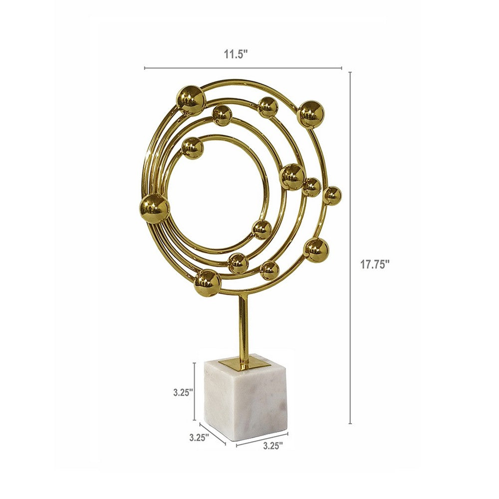 Lymi Celestial Galaxy Orbit Sculpture | White Marble Base | 18" Gold Steel